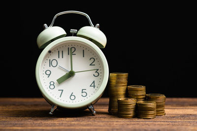 Close-up of clock on table