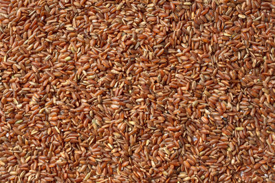 Brown rice close-up texture. whole grain, source of fiber and vitamins. unpolished rice background