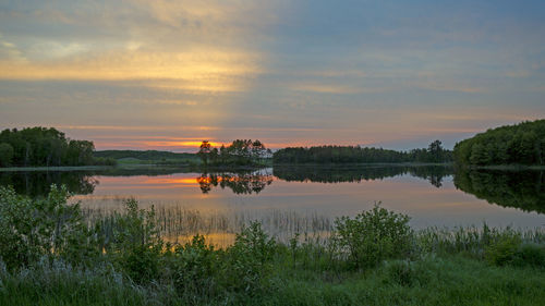 Scenic view of lake against sky during sunset