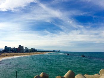 Scenic view of sea against cloudy sky