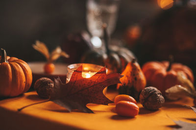 Close-up of christmas decorations on table