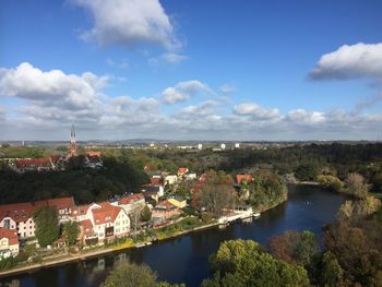 Panoramic view from burg giebichenstein in halle over kroellwitz and krug zum gruenen kranze