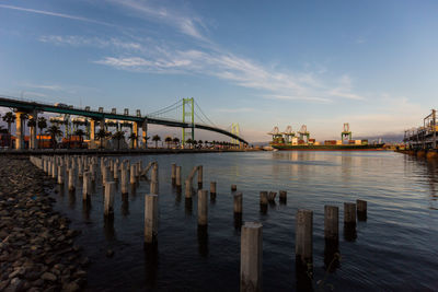 View of bridge over river against sky