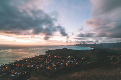 Scenic view of sea against sky during sunrise on oahu lanikai pillbox