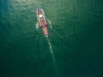 High angle view of people in sea