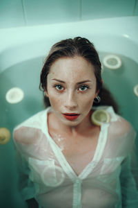 Portrait of young woman in bathroom