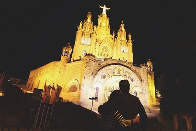Low angle view of temple at night