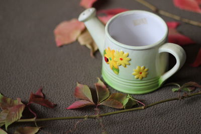 Close-up of coffee served on table