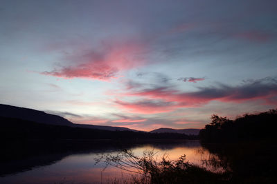 Scenic view of lake against sky during sunset