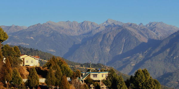 Panorama of tawang hill station, on himalayan foothills in arunachal pradesh near india china border