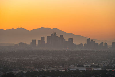 The skyline of los angeles usa before the sunrise