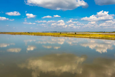 River water reflection of clouds at morning