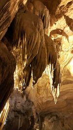 High angle view of rock formation in cave