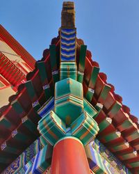 Low angle view of traditional building against clear blue sky