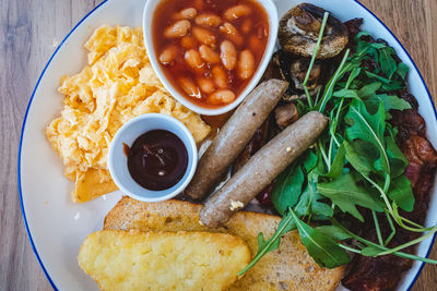 High angle view of food in plate on table