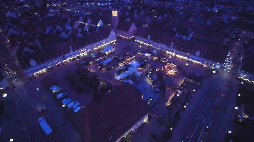 High angle view of crowd at night