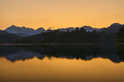 Scenic view of lake against sky during sunset