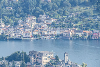 Aerial view of orta in the lake orta