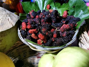 High angle view of strawberries