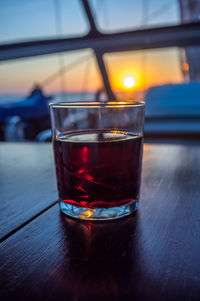 Close-up of beer in glass on table