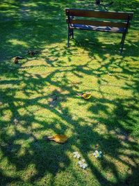 High angle view of shadow on grass in park