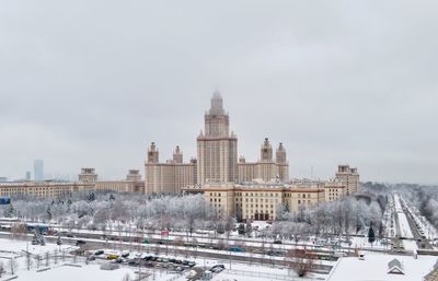 View of buildings in city during winter