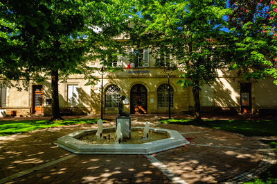 View of temple against building