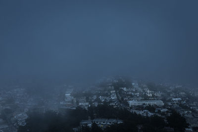 High angle view of cityscape against sky during winter