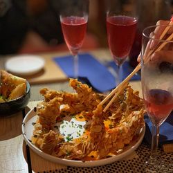 Close-up of food and drink on table