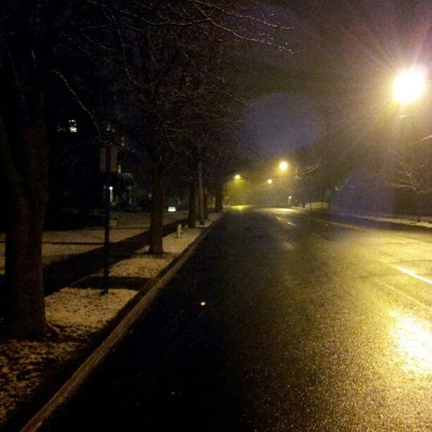 illuminated, the way forward, street light, night, tree, transportation, lighting equipment, diminishing perspective, street, road, vanishing point, empty, empty road, lens flare, footpath, outdoors, nature, no people, built structure, tranquility