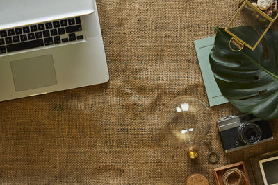 High angle view of laptop on table