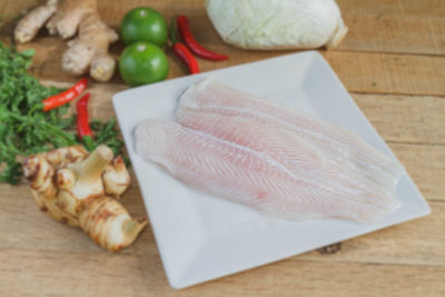 High angle view of food on cutting board