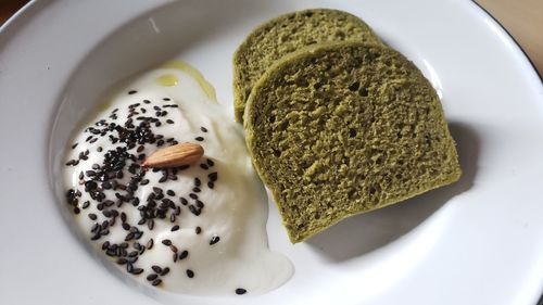 High angle view of breakfast in plate