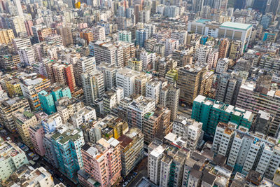 High angle view of modern buildings in city