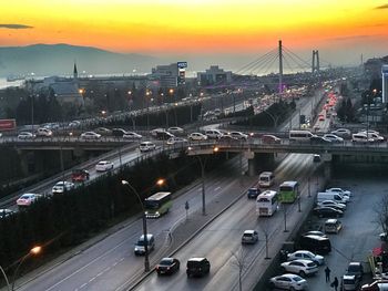 High angle view of traffic on road at night