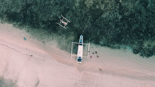 High angle view of sailboat on beach