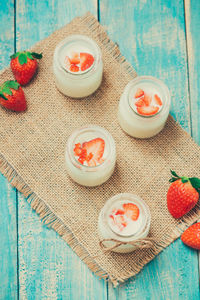High angle view of fruits in bowl on table
