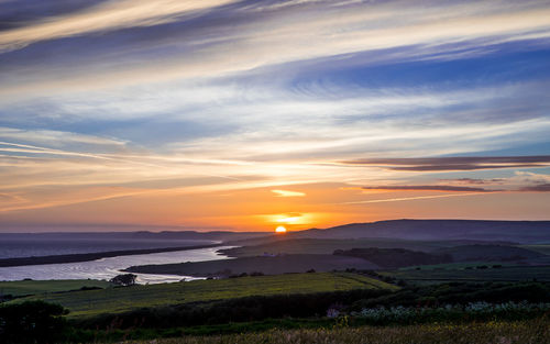 Scenic view of sunset over sea