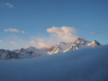 Scenic view of snow mountains against sky