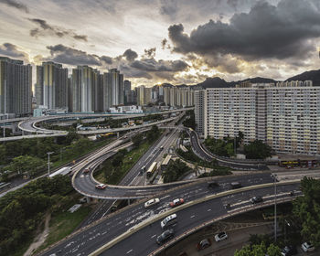 High angle view of cityscape against sky