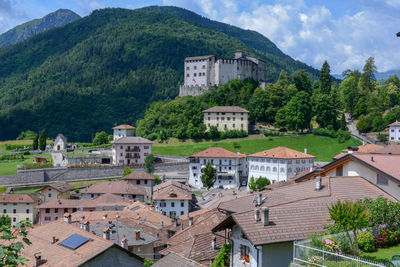 High angle view of buildings in town