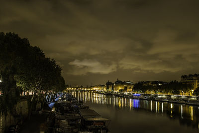 View of river with illuminated city in background