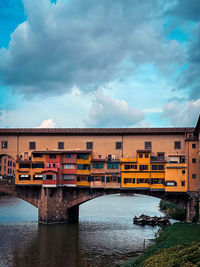 Bridge over river against cloudy sky