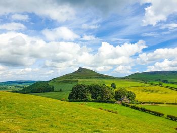 Landscape view of rosebery topping with blue sky and clouds, north yorkshire, england 