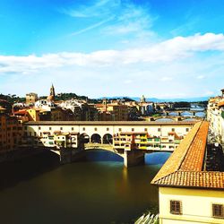 View of bridge over river in city