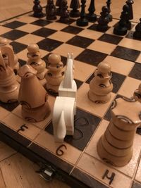High angle view of chess board
