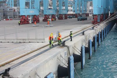 Dock workers working at harbor