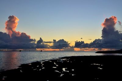 Scenic view of sea against sky at sunset