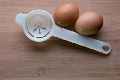 High angle view of breakfast on table