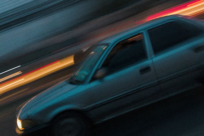 Light trails on road at night